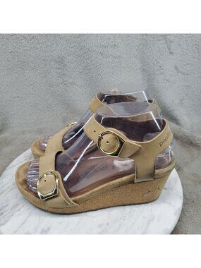 Birkenstock Shoes Womens Size 5 Papillio Soley Tan Leather Wedge Sandals